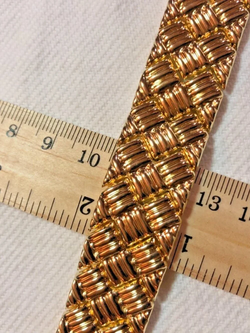 ESTATE:  Vintage 925/Vermeil Puffy Basket Weave Cuff Bracelet, gorgeous, HEAVY